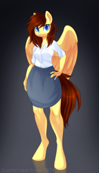 Size: 1122x1958 | Tagged: safe, artist:scarlet-spectrum, artist:scarlett-sketches, imported from derpibooru, oc, oc only, oc:lucy harmony, anthro, pegasus, unguligrade anthro, clothes, female, mare, skirt, solo