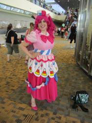 Size: 1200x1600 | Tagged: safe, artist:rjth, imported from derpibooru, pinkie pie, human, clothes, cosplay, costume, dress, gala dress, hand on hip, irl, irl human, otakon, otakon 2014, photo