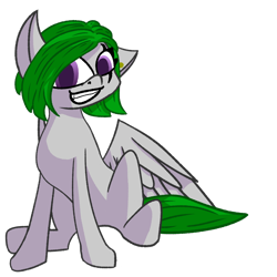 Size: 1200x1200 | Tagged: safe, artist:ukedideka, imported from derpibooru, oc, oc only, oc:quizzical aphre, pegasus, pony, derpibooru community collaboration, 2022 community collab, ear piercing, female, grin, piercing, sharp teeth, simple background, sitting, smiling, solo, teeth, transparent background, wings