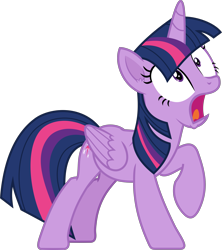 Size: 2659x3000 | Tagged: safe, artist:frownfactory, imported from derpibooru, twilight sparkle, alicorn, pony, what about discord?, ear fluff, female, folded wings, full body, high res, horn, mare, multicolored mane, multicolored tail, open mouth, raised hoof, shrunken pupils, simple background, solo, standing, tail, transparent background, twilight sparkle (alicorn), vector, wings, yelling