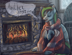 Size: 2884x2200 | Tagged: safe, artist:myfatra, imported from derpibooru, oc, oc:weo, pegasus, blanket, couch, fire, fireplace, high res, mug