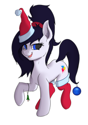 Size: 2000x2828 | Tagged: safe, artist:leesys, imported from derpibooru, oc, oc only, oc:leesys, pony, unicorn, christmas, clothes, hat, high res, holiday, new year, santa hat, simple background, socks, solo, transparent background