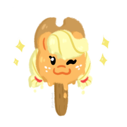 Size: 800x800 | Tagged: safe, artist:pink-pone, imported from derpibooru, applejack, :3, applejack's hat, cowboy hat, cute, food, food transformation, freckles, hat, jackabetes, one eye closed, open mouth, popsicle, simple background, white background, wink