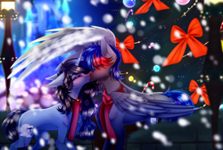 Size: 3980x2670 | Tagged: safe, artist:honeybbear, imported from derpibooru, oc, oc only, pegasus, pony, unicorn, clothes, high res, kissing, scarf