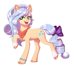 Size: 2084x1870 | Tagged: safe, artist:_ladybanshee_, imported from derpibooru, oc, oc:rarijack, earth pony, pony, derpibooru community collaboration, 2022 community collab, bow, bracelet, chest fluff, clothes, commission, commissioner:raritybro, ear fluff, fetlock tuft, freckles, full body, hoof fluff, jewelry, magical lesbian spawn, offspring, parent:applejack, parent:rarity, parents:rarijack, scarf, simple background, solo, transparent background, unshorn fetlocks