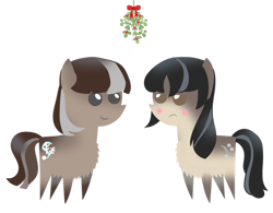 Size: 1024x800 | Tagged: safe, artist:anonymous, oc, oc only, oc:cold shoulder, oc:winter wonder, pony, blushing, female, females only, mare, mistletoe, simple background, snowpony (species), taiga pony, transparent background