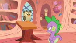 Size: 1920x1080 | Tagged: safe, imported from derpibooru, screencap, owlowiscious, spike, bird, dragon, owl, owl's well that ends well, season 1, animated, golden oaks library, sound, webm