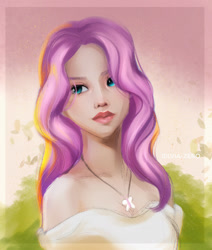 Size: 1280x1507 | Tagged: safe, artist:silvia-zero, imported from derpibooru, fluttershy, human, female, humanized, jewelry, necklace, solo