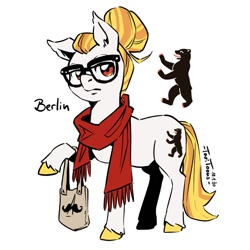 Size: 700x700 | Tagged: safe, artist:taritoons, imported from derpibooru, pony, berlin, bundesland ponies, clothes, germany, glasses, nation ponies, ponified, scarf, simple background, solo, white background