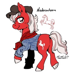 Size: 700x700 | Tagged: safe, artist:taritoons, imported from derpibooru, earth pony, pony, bundesland ponies, butt, clothes, germany, hat, lower saxony, nation ponies, plot, ponified, shirt, simple background, solo, white background