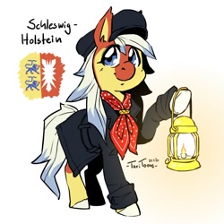 Size: 700x700 | Tagged: safe, artist:taritoons, imported from derpibooru, pony, bundesland ponies, clothes, coat, germany, hat, lantern, nation ponies, ponified, schleswig-holstein, simple background, solo, white background