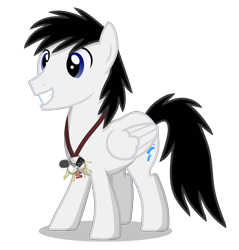 Size: 3287x3443 | Tagged: safe, artist:shane-park, imported from derpibooru, oc, oc only, oc:shane park, pegasus, pony, blue eyes, folded wings, happy, high res, key, male, pegasus oc, simple background, solo, stallion, teeth, transparent background, wings