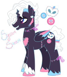 Size: 2287x2623 | Tagged: safe, artist:khimi-chan, imported from derpibooru, oc, oc only, alicorn, pony, alicorn oc, broken horn, colored hooves, high res, horn, male, simple background, smiling, stallion, stitches, transparent background, wings