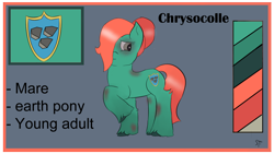 Size: 1192x670 | Tagged: safe, artist:schumette14, imported from derpibooru, oc, oc:chrysocolle, earth pony, alternate universe, multiverse, next generation, offspring, parent:limestone pie, parent:pinkie pie, parent:zephyr breeze, parents:limestonebreeze, parents:zephyrpie, ref