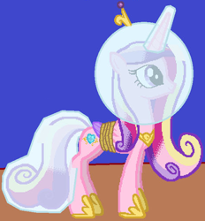 Size: 1140x1231 | Tagged: safe, artist:guihercharly, edit, imported from derpibooru, princess cadance, alicorn, pony, 1000 hours in ms paint, bound wings, cadance's crown on top of helmet, cropped, crown, female, helmet, hoof shoes, jewelry, mare, moon, regalia, rope, solo, space, space helmet, stars, tail helmet, tiara, tied up, wings
