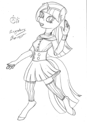 Size: 863x1200 | Tagged: safe, artist:sepiakeys, imported from derpibooru, twilight sparkle, anthro, unguligrade anthro, clothes, monochrome, solo