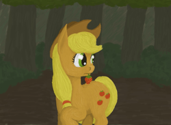 Size: 1557x1141 | Tagged: safe, artist:xodok, imported from derpibooru, applejack, earth pony, pony, series:ponyashnost, food, forest, hat, strawberry