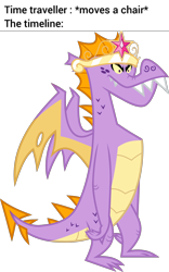 Size: 2908x4656 | Tagged: safe, artist:melisareb, edit, imported from derpibooru, vector edit, garble, dragon, alternate universe, big crown thingy, butterfly effect, element of magic, friendship, jewelry, male, meme, regalia, simple background, solo, text, transparent background, vector