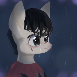 Size: 1600x1600 | Tagged: safe, artist:ie nebulizer, imported from derpibooru, earth pony, pony, crying, male, marvel, peter parker, ponified, solo, spider-man, spider-man: no way home, stallion