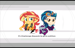 Size: 1600x1024 | Tagged: safe, edit, imported from derpibooru, indigo zap, sunset shimmer, human, equestria girls, f1 challenge, female, game