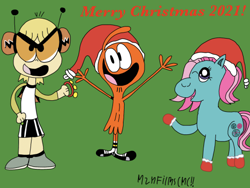 Size: 500x375 | Tagged: safe, artist:wanderfan2000, imported from derpibooru, minty, christmas, crossover, g3, holiday, kid cosmic, wander (wander over yonder), wander over yonder