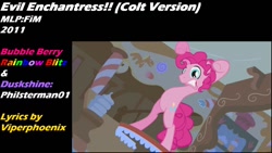 Size: 1280x720 | Tagged: safe, artist:philsterman, imported from derpibooru, pinkie pie, earth pony, pony, bridle gossip, bipedal, bubble berry, bubblini davinci berry, cover, evil enchantress, genderbent reenactment, male, my little colt, pinkamena diane pie, reenactment, rule 63, song, stallion, watch out, youtube, youtube link, youtuber