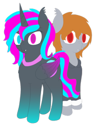 Size: 800x1000 | Tagged: safe, artist:sharp72, imported from derpibooru, oc, oc only, oc:astraea aether, oc:night sighter, alicorn, bat pony, derpibooru community collaboration, 2022 community collab, bat pony oc, female, full body, mare, simple background, transparent background