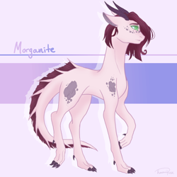 Size: 850x850 | Tagged: safe, artist:konomirose01, imported from derpibooru, oc, oc only, oc:morganite, dracony, hybrid, female, interspecies offspring, offspring, parent:rarity, parent:spike, parents:sparity, solo