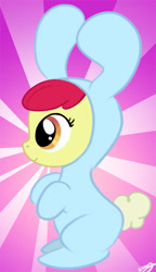 Size: 411x715 | Tagged: safe, artist:bunnimation, imported from derpibooru, apple bloom, earth pony, pony, animal costume, bunny bloom, bunny costume, clothes, costume, female, filly, foal, solo