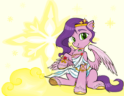 Size: 1881x1452 | Tagged: safe, artist:sallycars, imported from derpibooru, pipp petals, pegasus, pony, a christmas carol, adorapipp, christmas, clothes, cosplay, costume, cute, female, g5, ghost of christmas past, hearth's warming eve, holiday, legitimately amazing mspaint, looking at you, mare, ms paint, my little pony: a new generation, solo