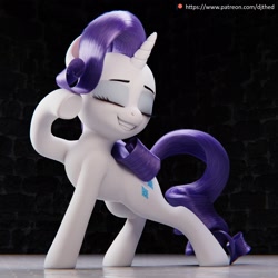 Size: 2160x2160 | Tagged: safe, artist:therealdjthed, imported from derpibooru, rarity, pony, unicorn, 3d, blender, cute, eyes closed, eyeshadow, female, grin, makeup, mare, model:djthed, pose, raised hoof, raribetes, smiling, solo