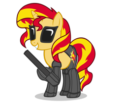 Size: 1200x1000 | Tagged: safe, artist:sersys, imported from twibooru, sunset shimmer, pony, unicorn, equestria girls, augmented, crossover, deus ex, image, png