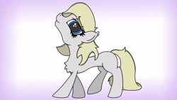 Size: 2560x1440 | Tagged: safe, artist:straighttothepointstudio, imported from derpibooru, oc, oc only, oc:brioche, earth pony, pony, blonde hair, blue eyes, chest fluff, chin up, ear fluff, female, happy, looking at you, mare, pose, solo