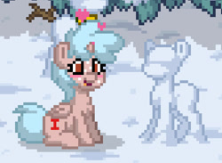 Size: 485x355 | Tagged: safe, imported from derpibooru, cozy glow, alicorn, pony, pony town, alicornified, blushing, cozycorn, female, filly, floating heart, heart, missing accessory, pixel art, race swap, snowpony, solo