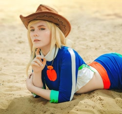 Size: 1080x1013 | Tagged: safe, imported from derpibooru, applejack, human, equestria girls, applejack's beach shorts swimsuit, clothes, cosplay, costume, cowboy hat, hat, irl, irl human, photo