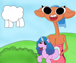 Size: 6048x5036 | Tagged: safe, alternate version, artist:pinkiepie69, imported from derpibooru, izzy moonbow, pony, unicorn, centaurworld, g5, glendale, glendale (centaurworld), my little pony: a new generation, not salmon, tongue out, wat