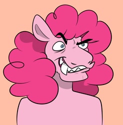 Size: 2016x2048 | Tagged: safe, artist:crookedbeetles, imported from derpibooru, pinkie pie, anthro, earth pony, fangs, grin, high res, nft, parody, smiling, solo