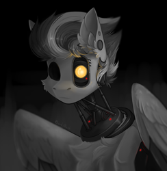 Size: 3425x3508 | Tagged: safe, artist:dorkmark, imported from derpibooru, oc, oc only, oc:alan techard, pegasus, pony, robot, bust, glados, high res, portal, portal (valve), portrait, solo