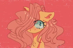 Size: 1242x812 | Tagged: safe, artist:blairvonglitter, imported from derpibooru, fluttershy, pegasus, pony, bust, chest fluff, female, hair over one eye, looking at you, mare, one ear down, portrait, solo, teary eyes, three quarter view