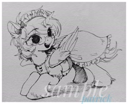 Size: 2048x1665 | Tagged: safe, artist:paipaishuaige, imported from derpibooru, oc, oc only, alicorn, pony, clothes, dress, glasses, happy, smiling, solo, traditional art, watermark