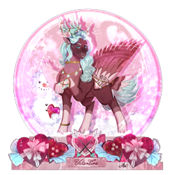 Size: 2500x2500 | Tagged: safe, artist:bunnari, imported from derpibooru, oc, oc only, deer, deer pony, hybrid, original species, peryton, female, high res, simple background, snow globe, snowman, solo, transparent background