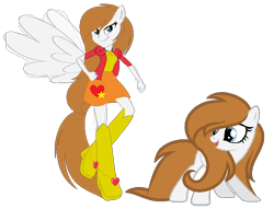 Size: 750x574 | Tagged: safe, artist:gihhbloonde, imported from derpibooru, oc, oc only, pegasus, pony, equestria girls, base used, boots, clothes, duo, equestria girls-ified, eyelashes, female, high heel boots, looking back, mare, pegasus oc, ponied up, shoes, simple background, skirt, transparent background, wings