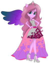 Size: 448x564 | Tagged: safe, artist:gihhbloonde, imported from derpibooru, oc, oc only, oc:music melody, equestria girls, base used, clothes, dress, equestria girls-ified, eyelashes, female, hand on hip, high heels, ponied up, shoes, simple background, skirt, smiling, solo, transparent background