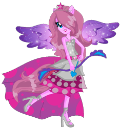 Size: 672x713 | Tagged: safe, alternate version, artist:gihhbloonde, imported from derpibooru, oc, oc only, oc:music melody, equestria girls, background removed, base used, bow (weapon), clothes, eyelashes, high heels, ponied up, shoes, simple background, skirt, smiling, solo, transparent background, wings