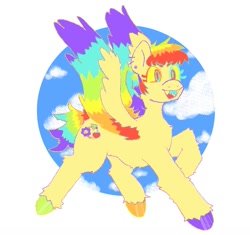 Size: 1231x1156 | Tagged: safe, artist:sugarfrogg_, imported from derpibooru, oc, oc only, pegasus, pony, colored wings, colored wingtips, flying, smiling, solo, spread wings, wings