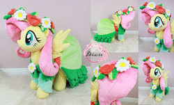 Size: 2400x1454 | Tagged: safe, artist:dixierarity, imported from derpibooru, fluttershy, pony, clothes, commission, dress, plushie, pony plushie, wreath