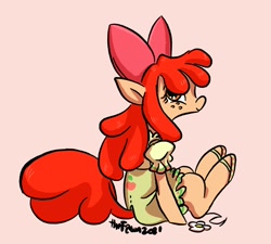 Size: 1024x922 | Tagged: safe, artist:ilcerbiastrello, imported from derpibooru, apple bloom, earth pony, pony, clothes, dress, female, filly, simple background, sitting, solo