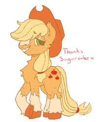 Size: 845x1055 | Tagged: safe, artist:sugarfrogg_, imported from derpibooru, applejack, earth pony, pony, blaze (coat marking), chest fluff, coat markings, cute, facial markings, freckles, jackabetes, smiling, socks (coat markings), solo