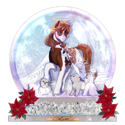 Size: 2500x2500 | Tagged: safe, artist:bunnari, imported from derpibooru, oc, oc only, dog, pegasus, pony, female, high res, mare, simple background, snow globe, solo, transparent background
