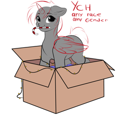 Size: 4473x4158 | Tagged: safe, artist:vetta, imported from derpibooru, pony, box, candy, candy cane, food, pony in a box, simple background, solo, white background, ych sketch